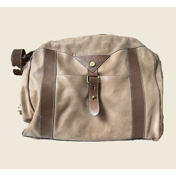 Italian Leather Shoulder Crossbody Bag 1990s –Two‑Tone Brown – Drawstring Buckle - Picture 1 of 8